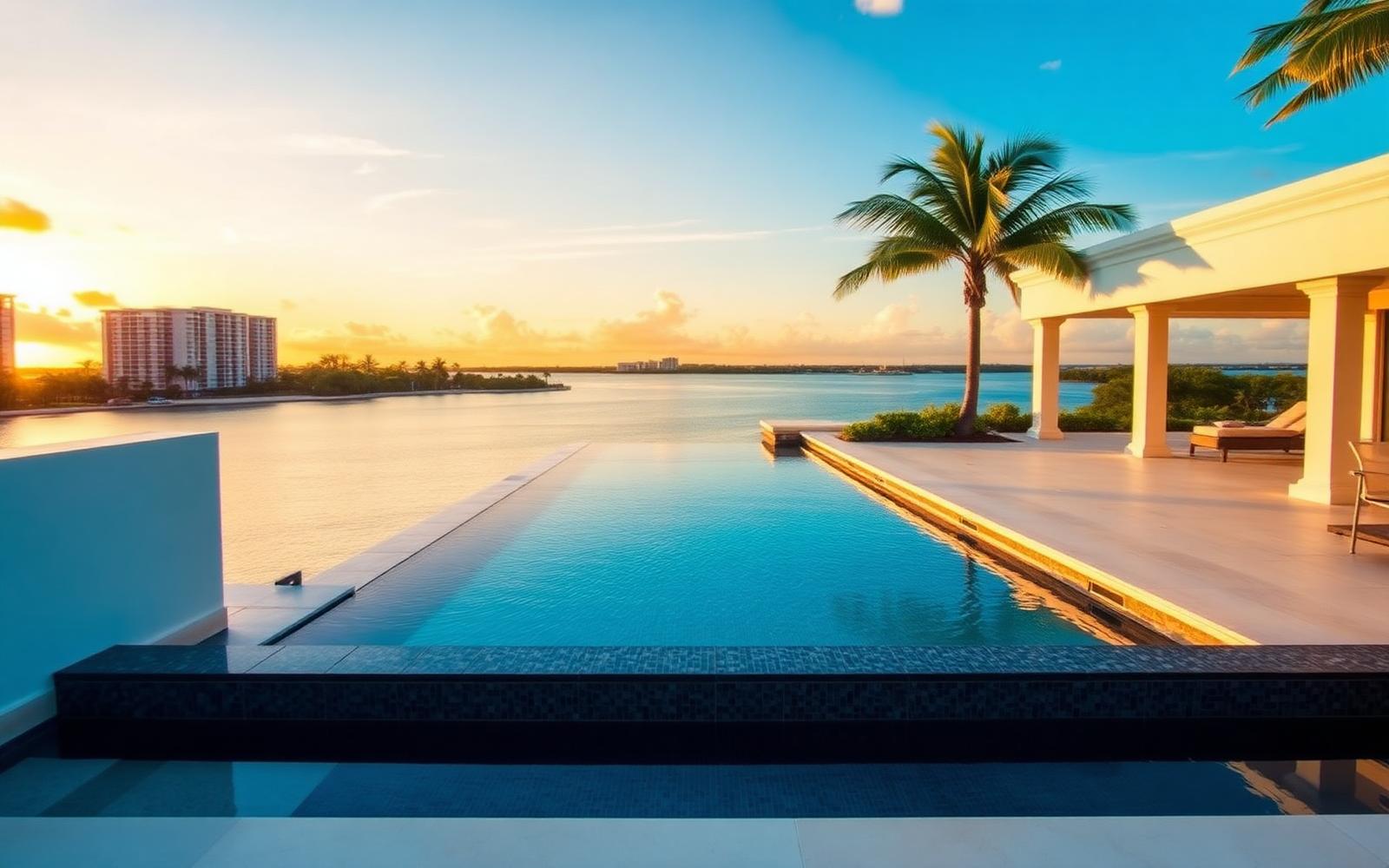 Orlando backyard pool at sunset